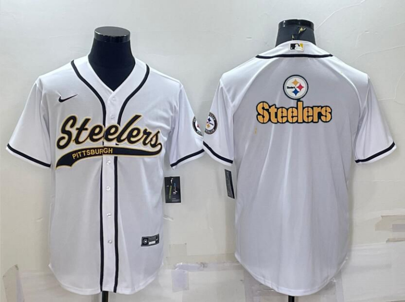 Men's Pittsburgh Steelers White Team Big Logo With Patch Cool Base Stitched Baseball Jersey Men's Pittsburgh Steelers White Team Big Logo With Patch Cool Base Stitched Baseball Jersey